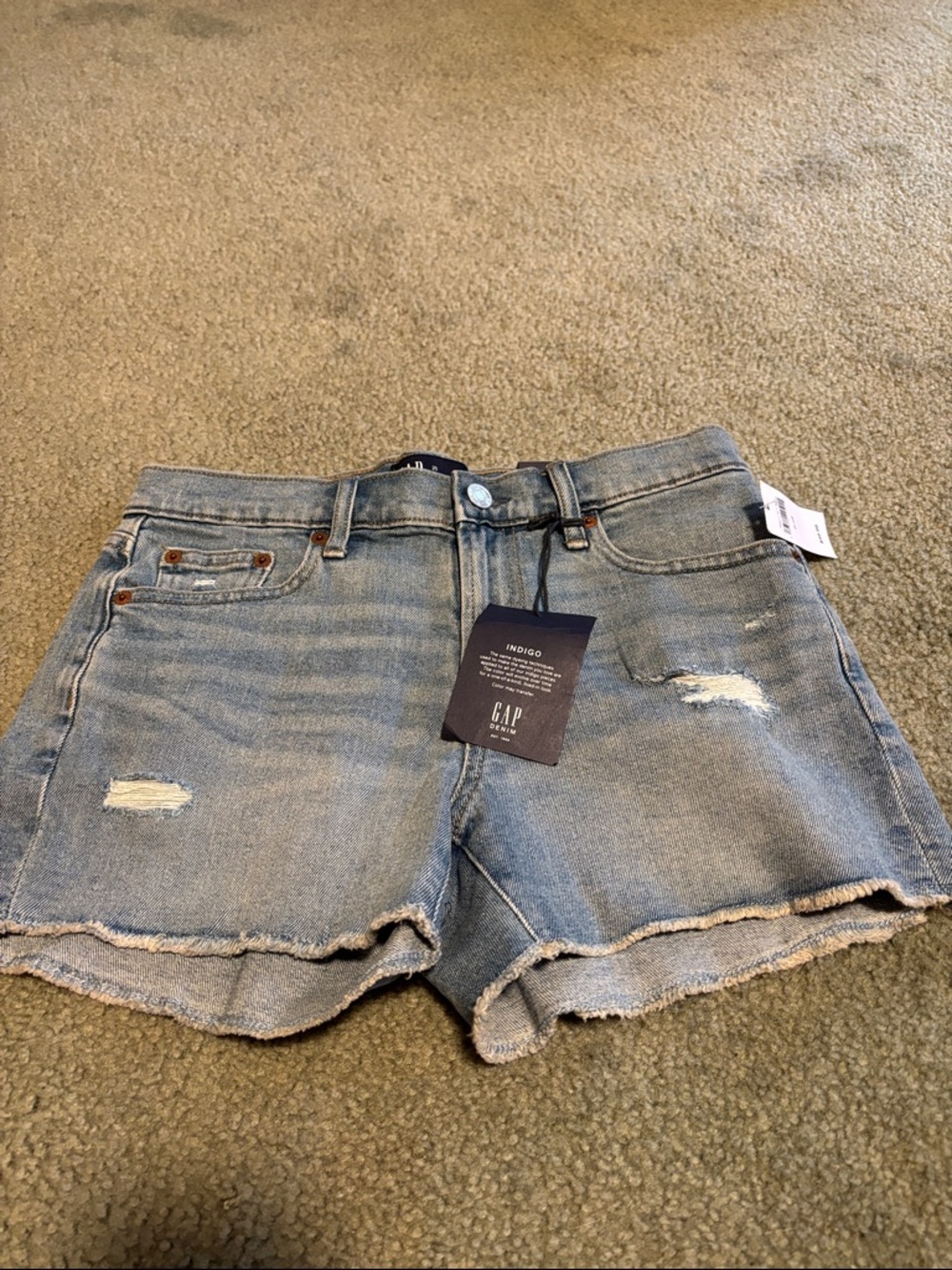 GAP Light Wash Distressed Mid Rise 3” Jean Shorts